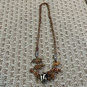 Wood bead necklace with animal beads